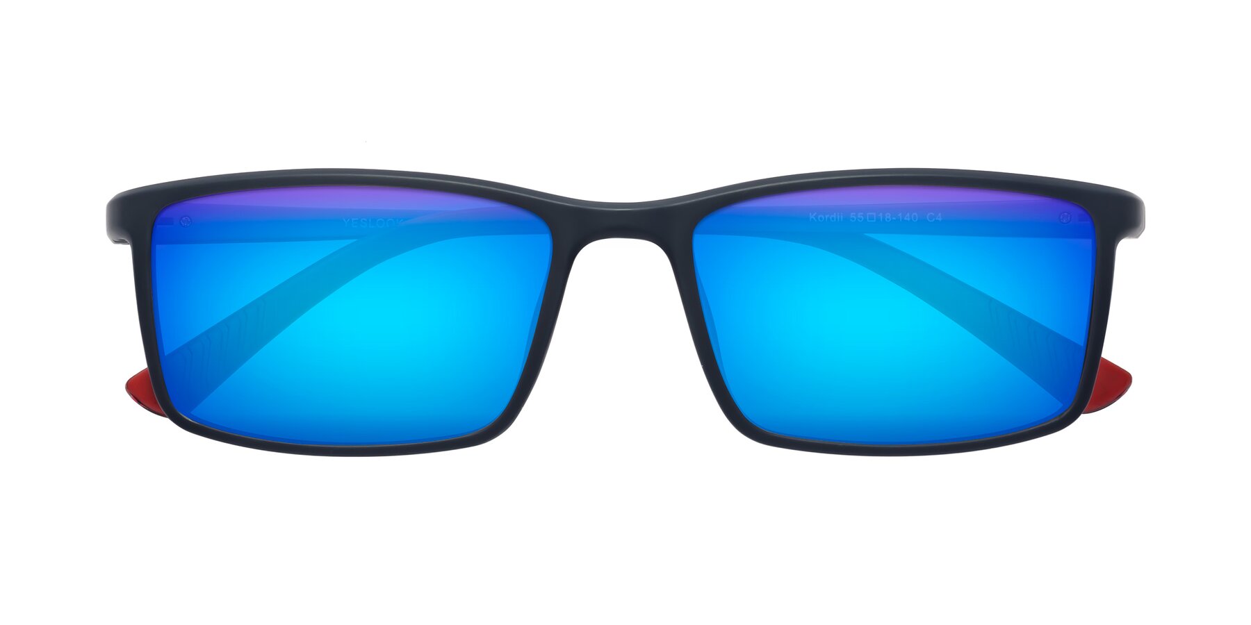 Folded Front of Kordii in Matte Blue/Red with Blue Mirrored Lenses