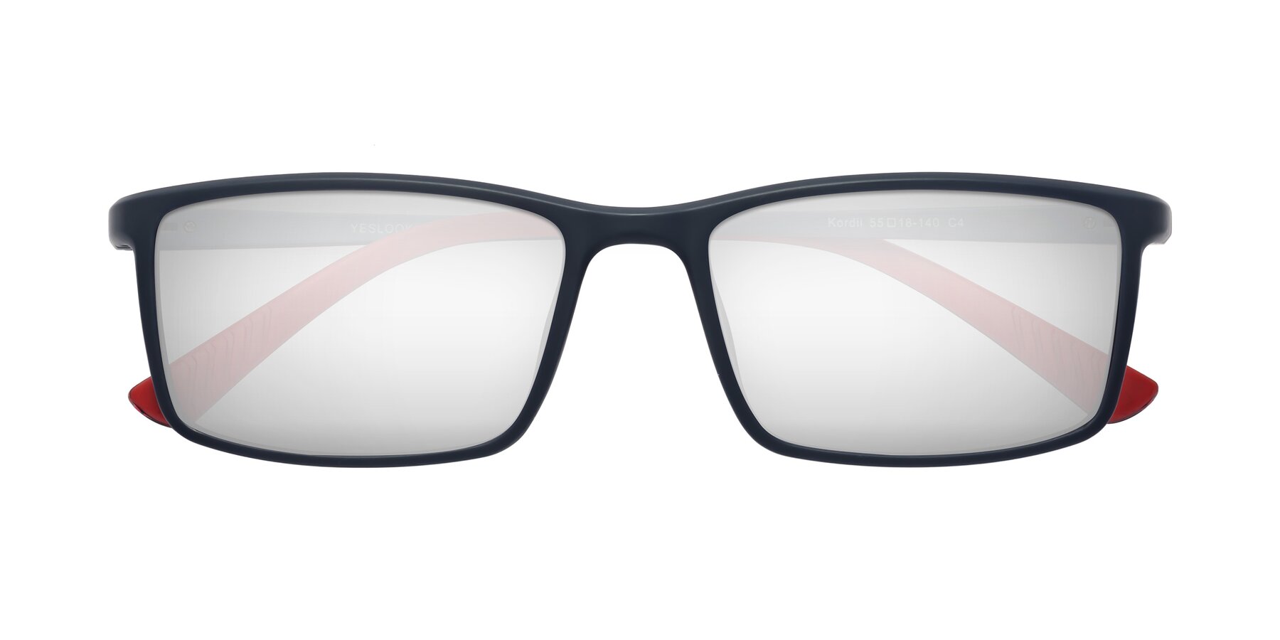 Folded Front of Kordii in Matte Blue-Red with Silver Mirrored Lenses