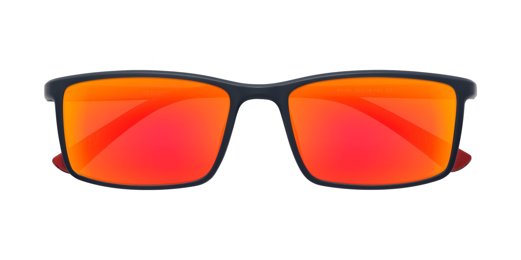 Folded Front of Kordii in Matte Blue-Red with Red Gold Mirrored Lenses