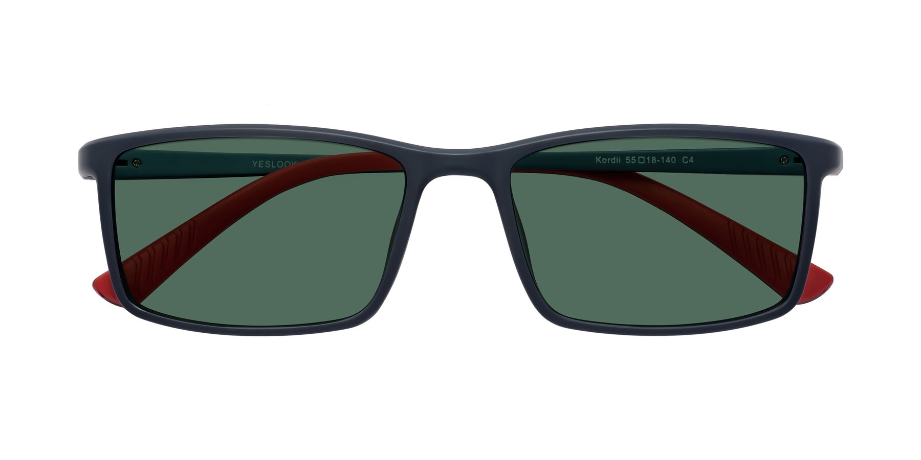 Folded Front of Kordii in Matte Blue-Red with Green Polarized Lenses