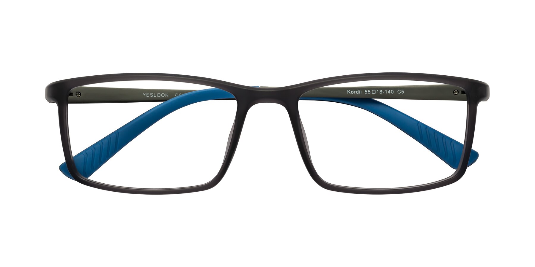 Folded Front of Kordii in Matte Gray-Blue with Clear Reading Eyeglass Lenses