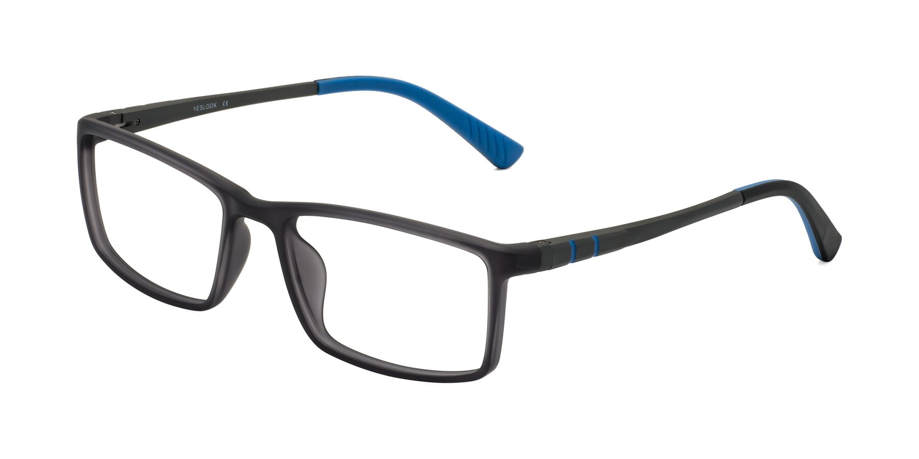 Angle of Kordii in Matte Gray-Blue with Clear Reading Eyeglass Lenses