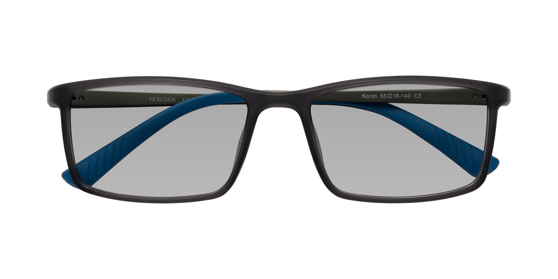 Folded Front of Kordii in Matte Gray-Blue with Light Gray Tinted Lenses