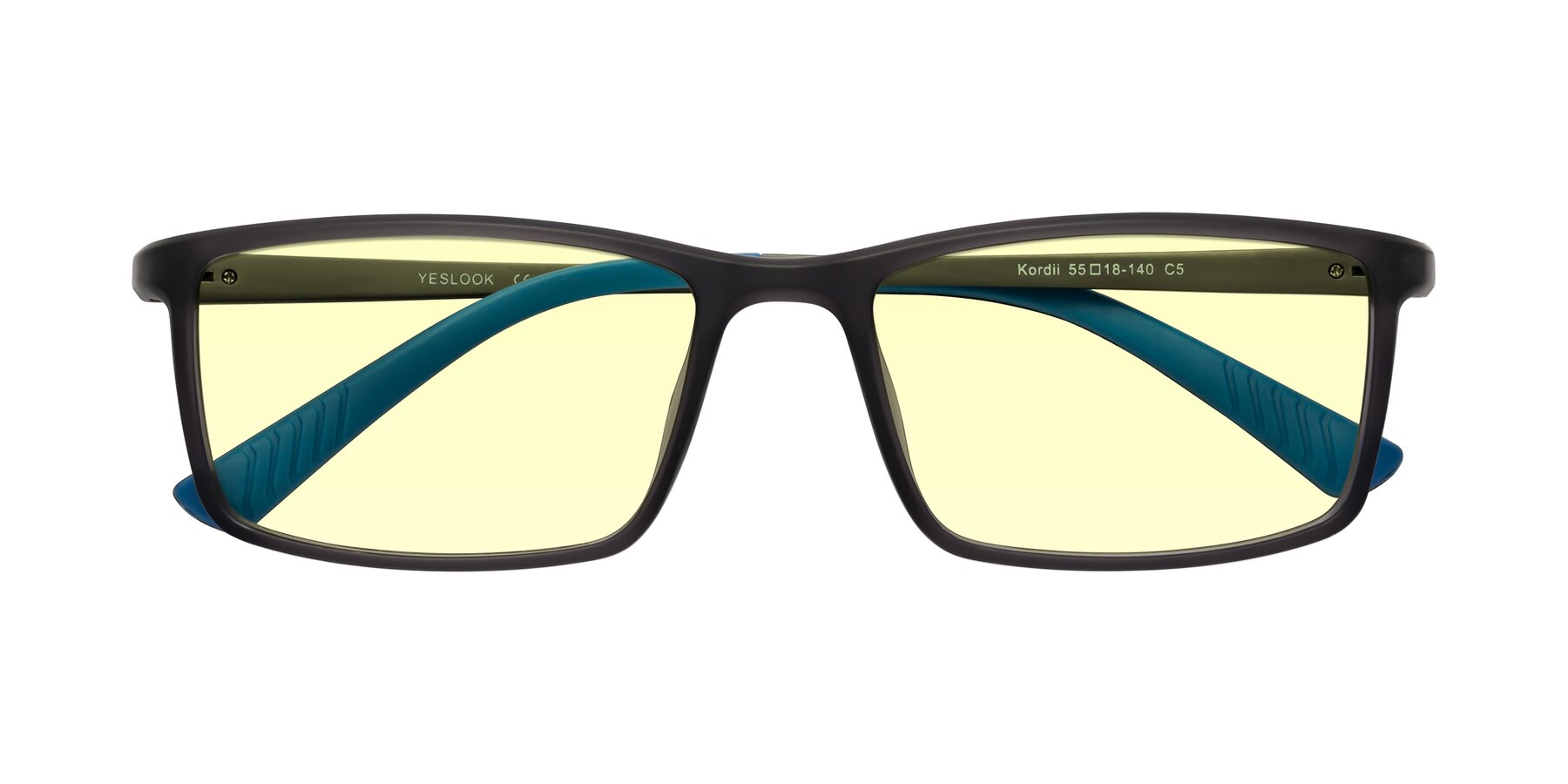 Folded Front of Kordii in Matte Gray-Blue with Light Yellow Tinted Lenses
