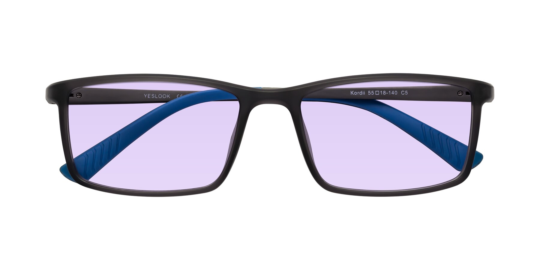Folded Front of Kordii in Matte Gray-Blue with Light Purple Tinted Lenses