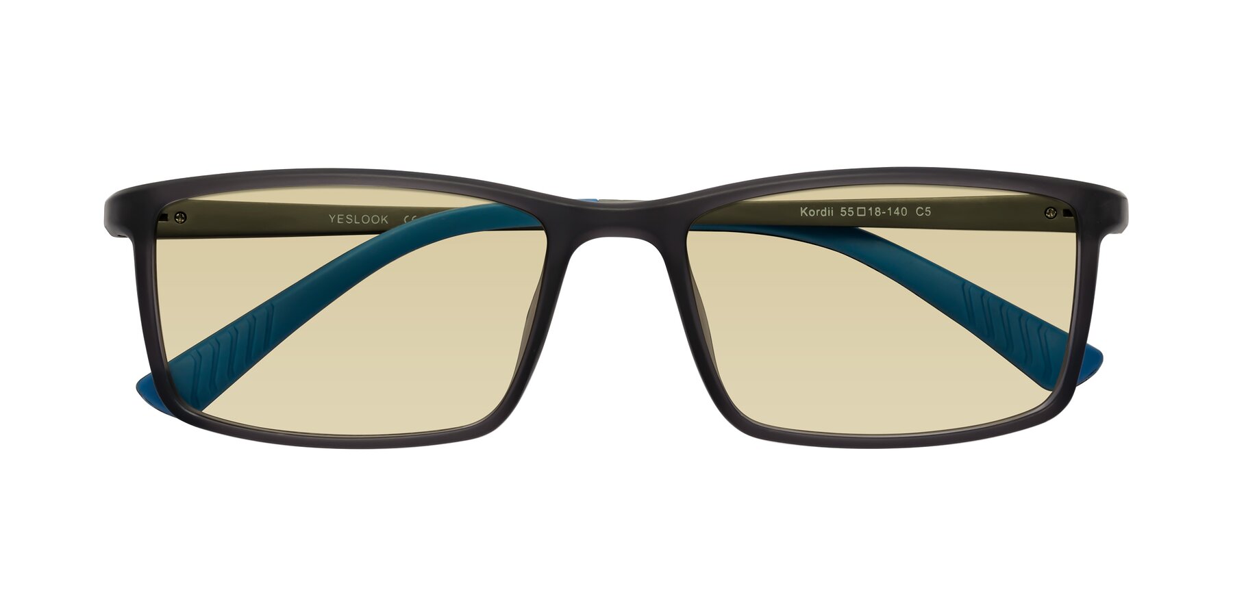 Folded Front of Kordii in Matte Gray-Blue with Light Champagne Tinted Lenses