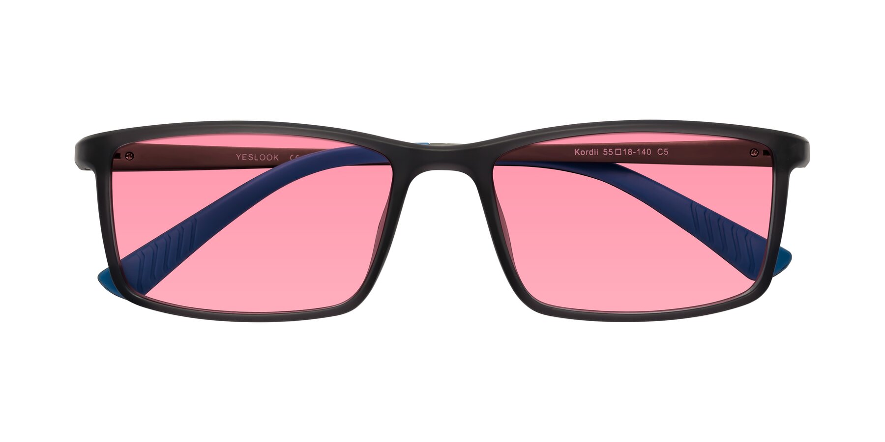 Folded Front of Kordii in Matte Gray-Blue with Pink Tinted Lenses