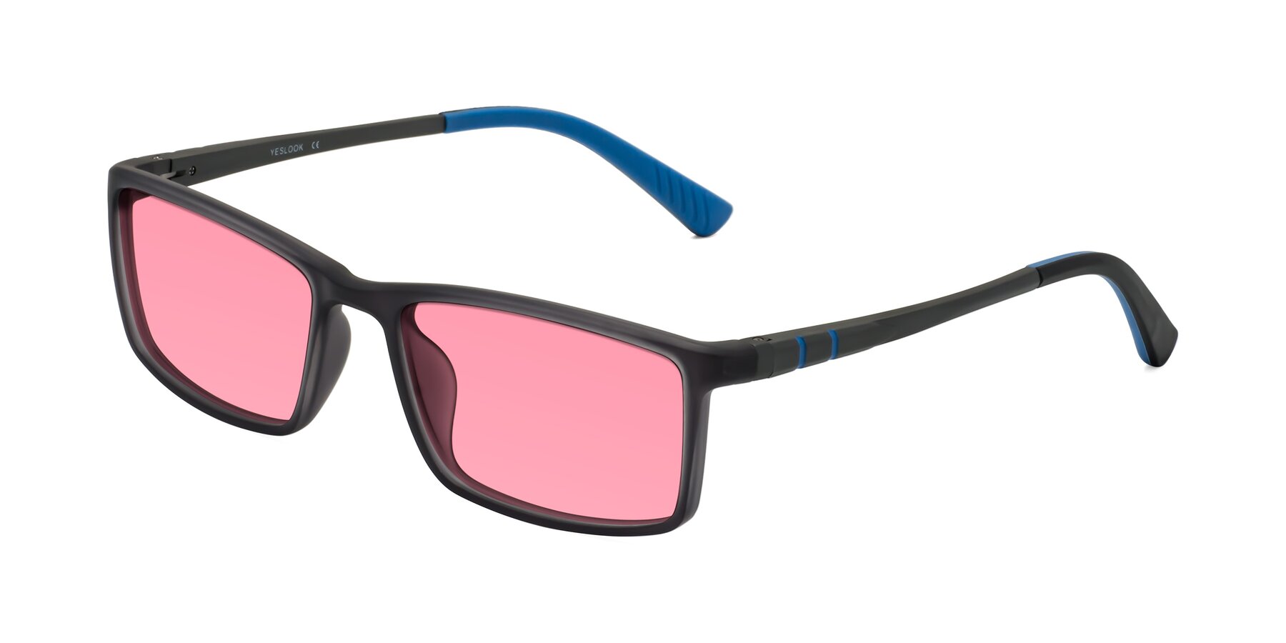 Angle of Kordii in Matte Gray-Blue with Pink Tinted Lenses
