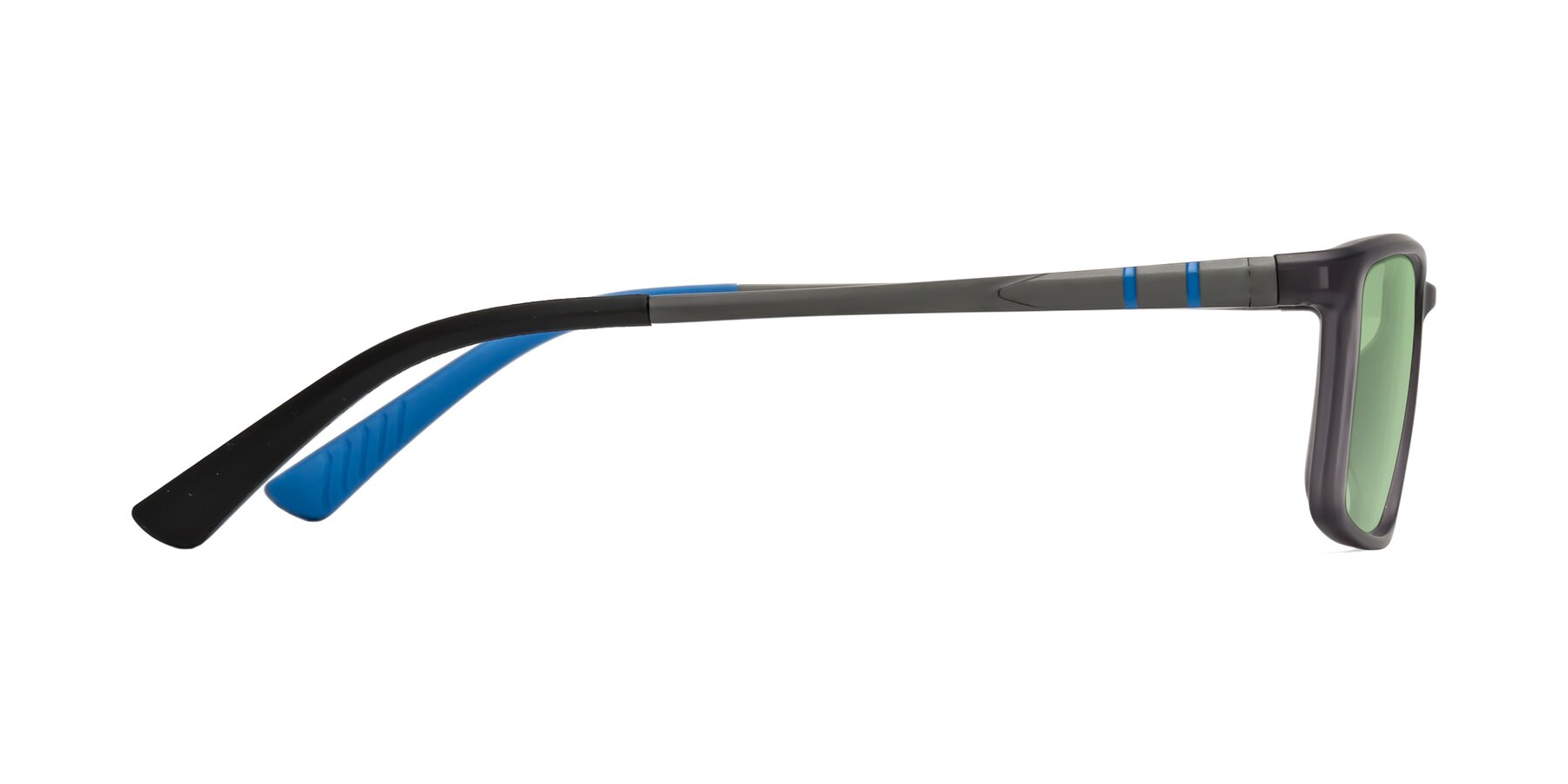 Side of Kordii in Matte Gray-Blue with Medium Green Tinted Lenses