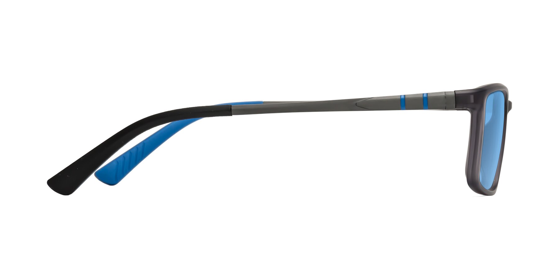 Side of Kordii in Matte Gray-Blue with Medium Blue Tinted Lenses