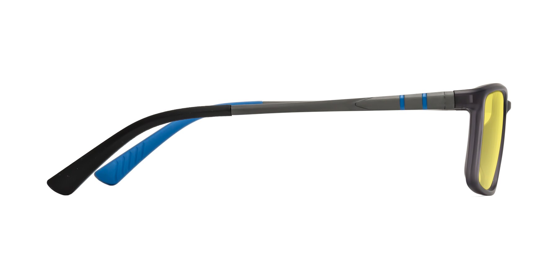 Side of Kordii in Matte Gray-Blue with Medium Yellow Tinted Lenses