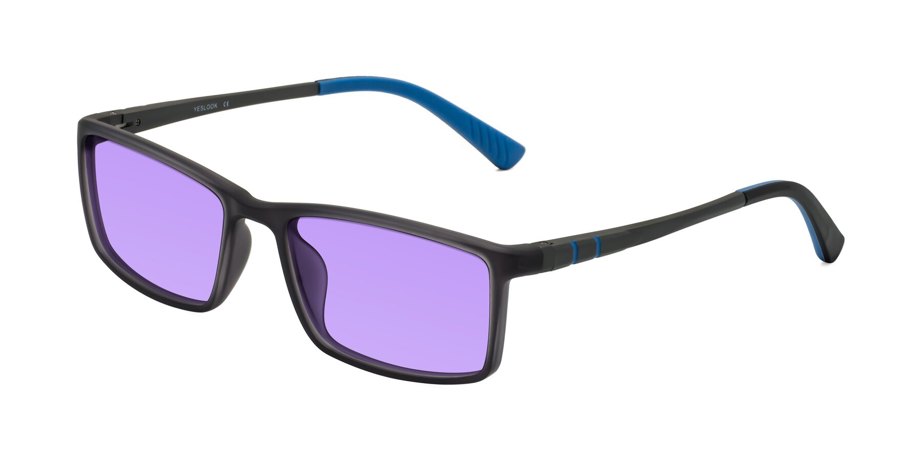 Angle of Kordii in Matte Gray-Blue with Medium Purple Tinted Lenses