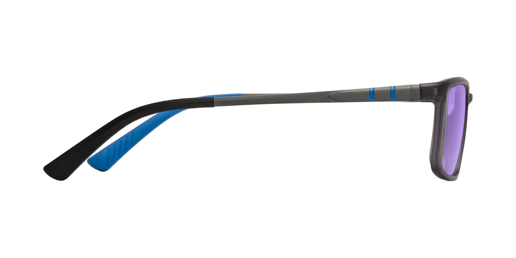 Side of Kordii in Matte Gray-Blue with Medium Purple Tinted Lenses