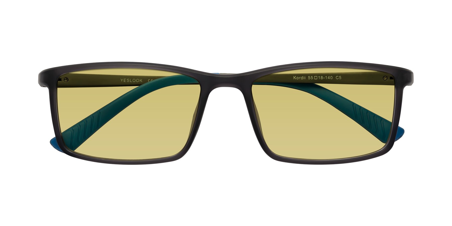 Folded Front of Kordii in Matte Gray-Blue with Medium Champagne Tinted Lenses