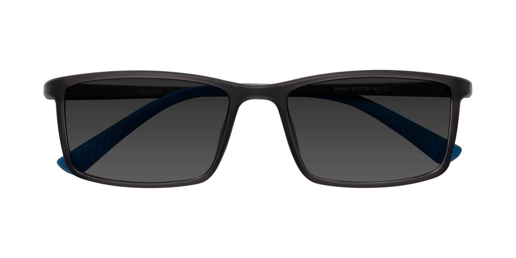 Folded Front of Kordii in Matte Gray-Blue with Gray Tinted Lenses