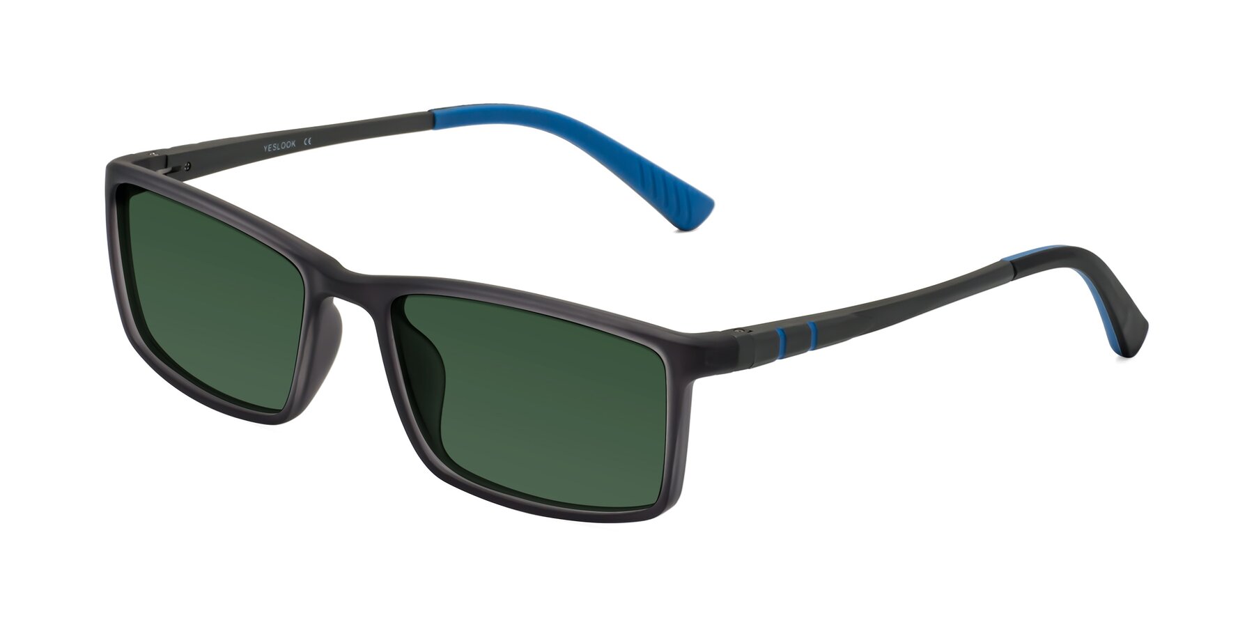 Angle of Kordii in Matte Gray-Blue with Green Tinted Lenses