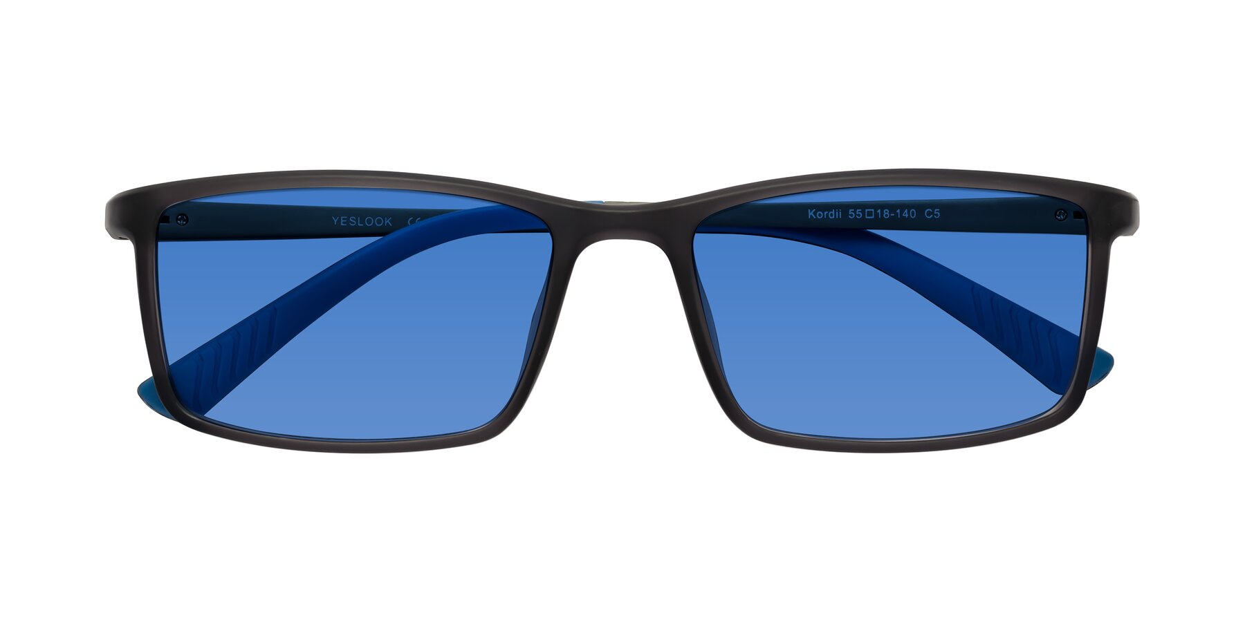 Folded Front of Kordii in Matte Gray-Blue with Blue Tinted Lenses