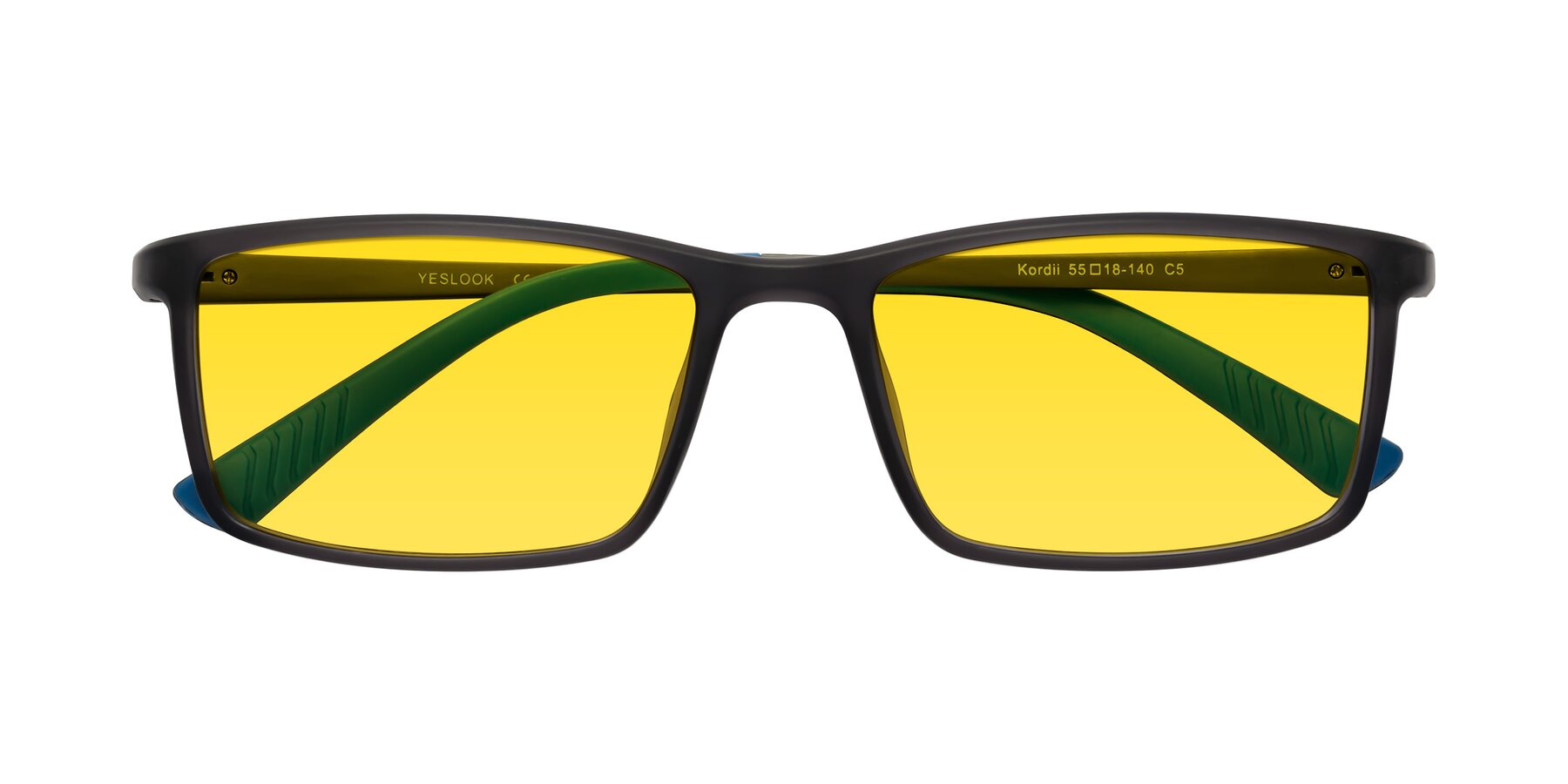 Folded Front of Kordii in Matte Gray-Blue with Yellow Tinted Lenses