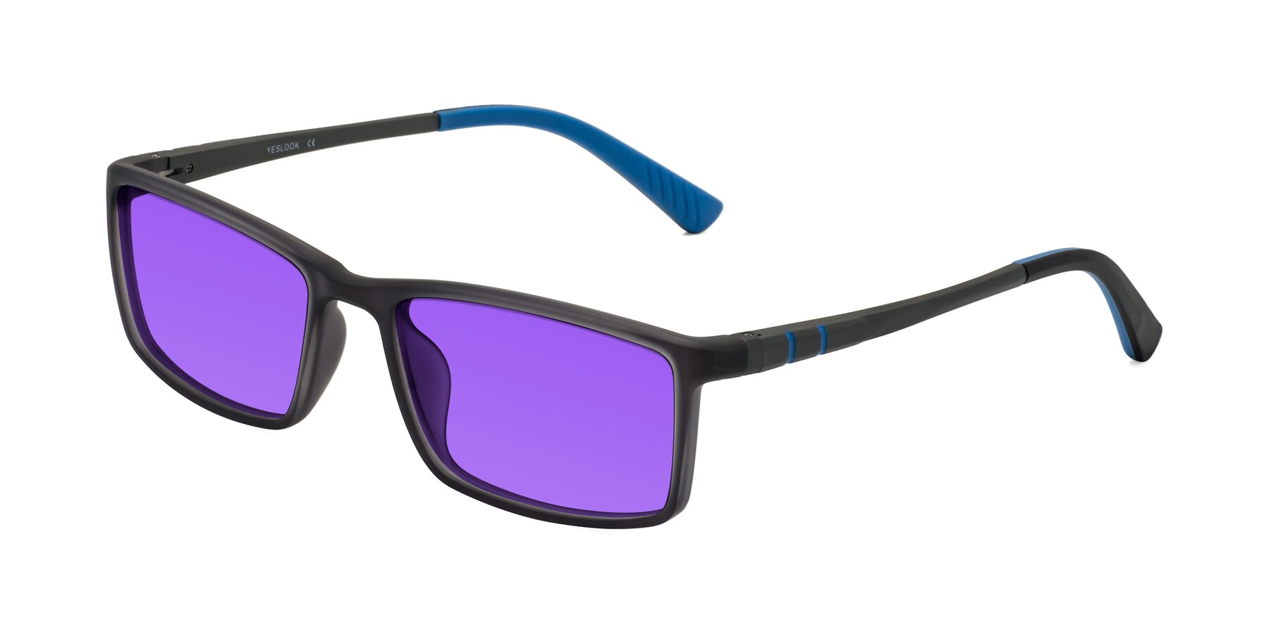 Angle of Kordii in Matte Gray-Blue with Purple Tinted Lenses