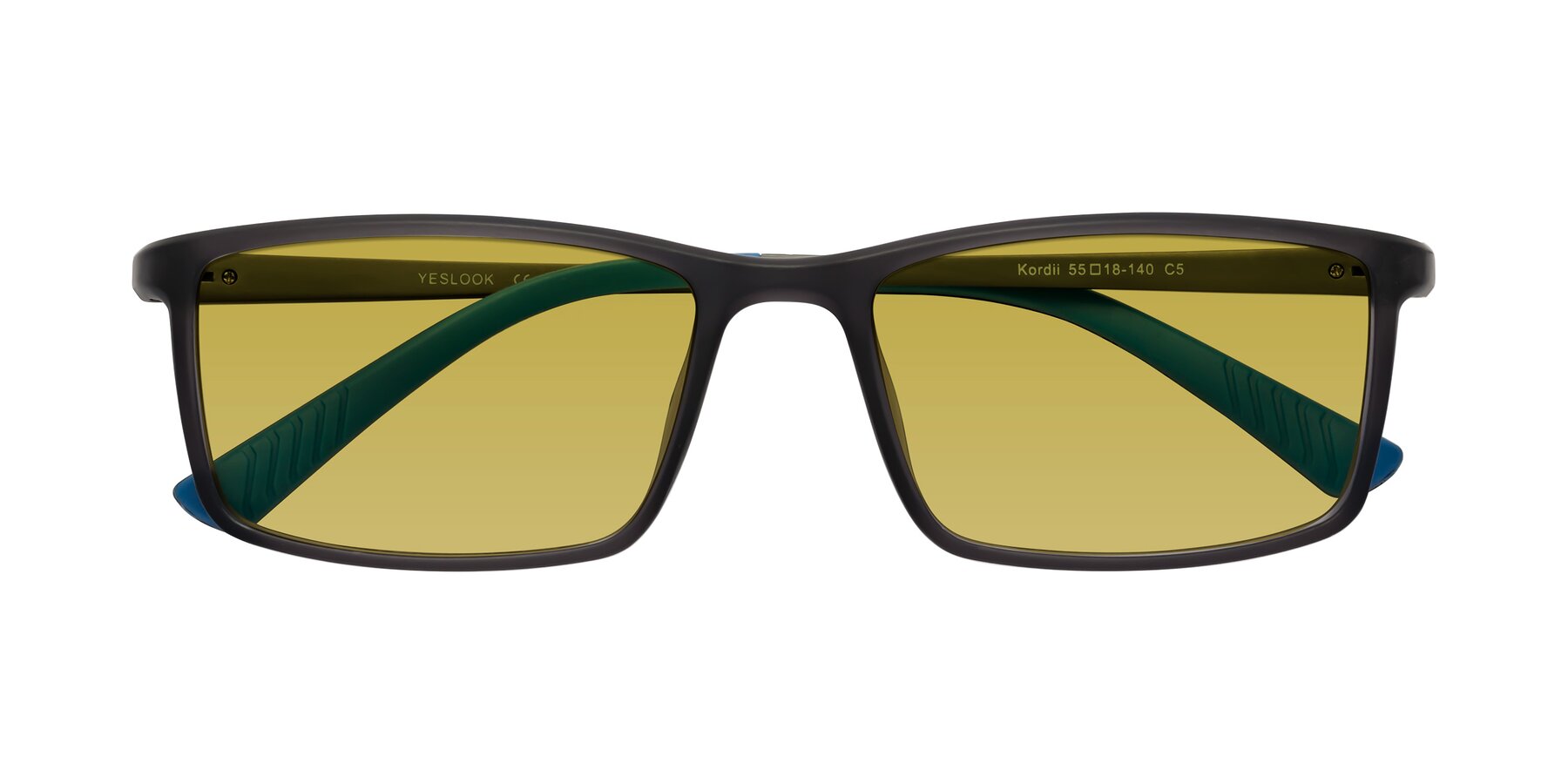 Folded Front of Kordii in Matte Gray-Blue with Champagne Tinted Lenses