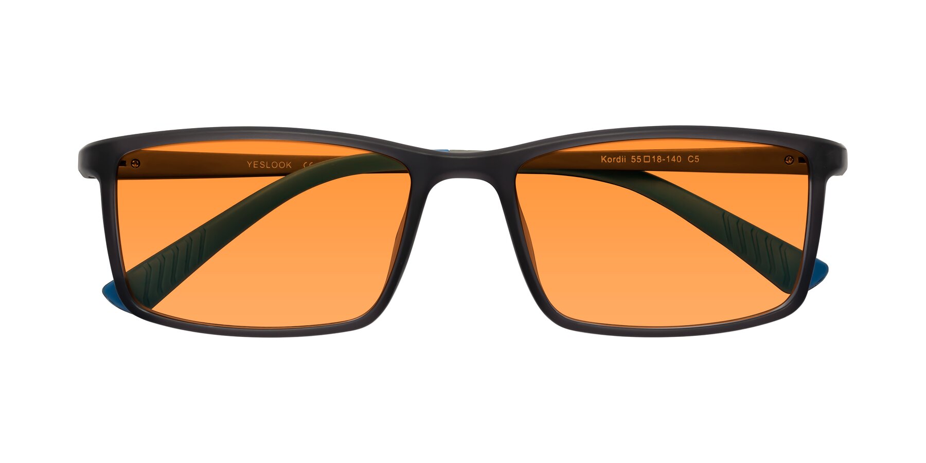 Folded Front of Kordii in Matte Gray-Blue with Orange Tinted Lenses