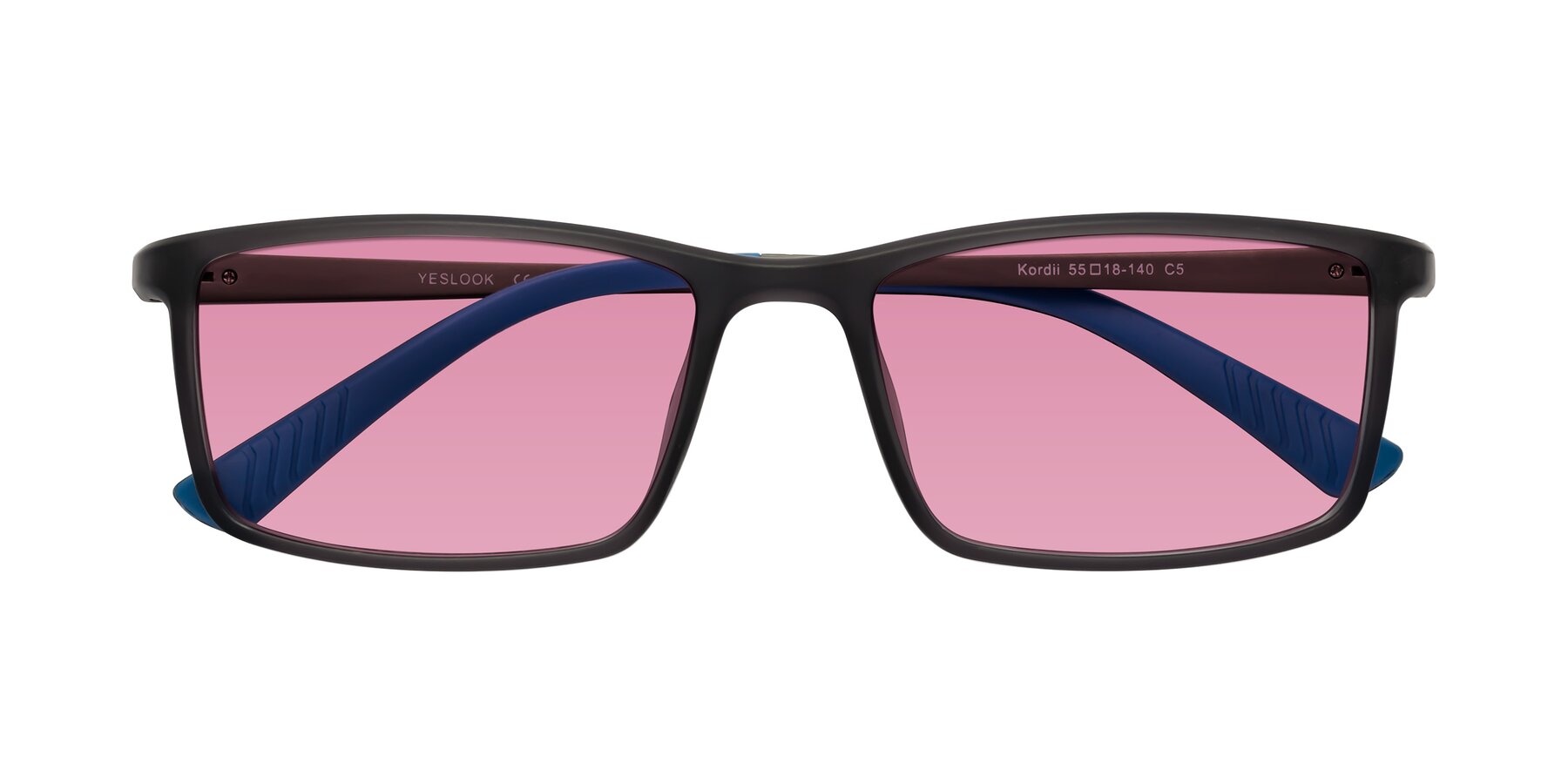 Folded Front of Kordii in Matte Gray-Blue with Medium Wine Tinted Lenses