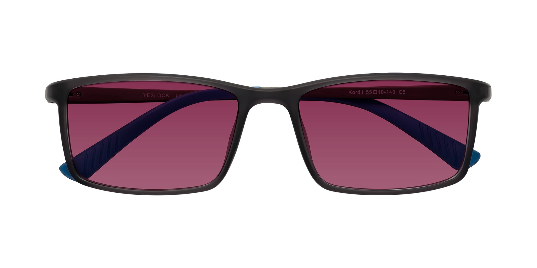 Folded Front of Kordii in Matte Gray-Blue with Wine Tinted Lenses