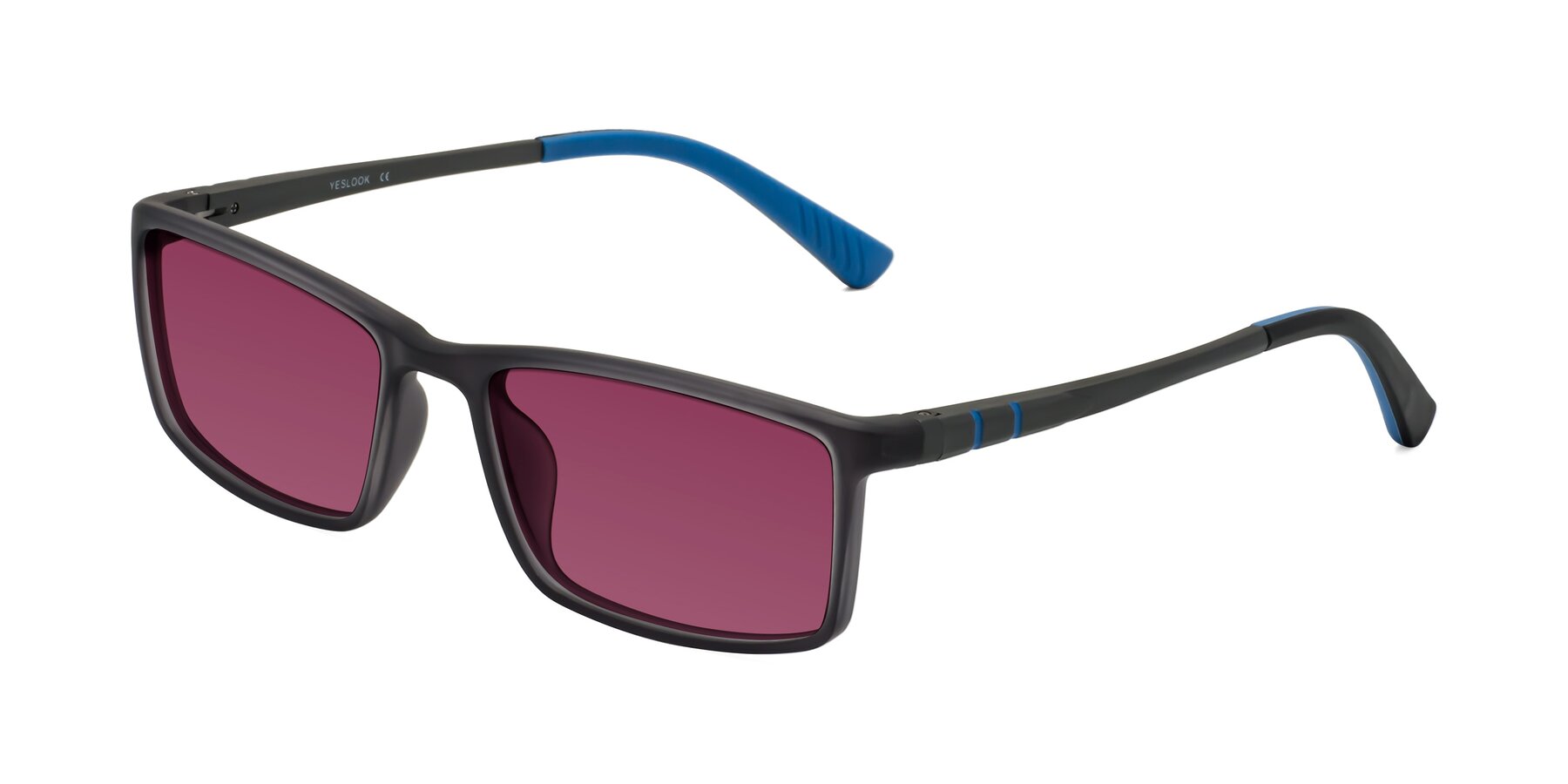 Angle of Kordii in Matte Gray-Blue with Wine Tinted Lenses