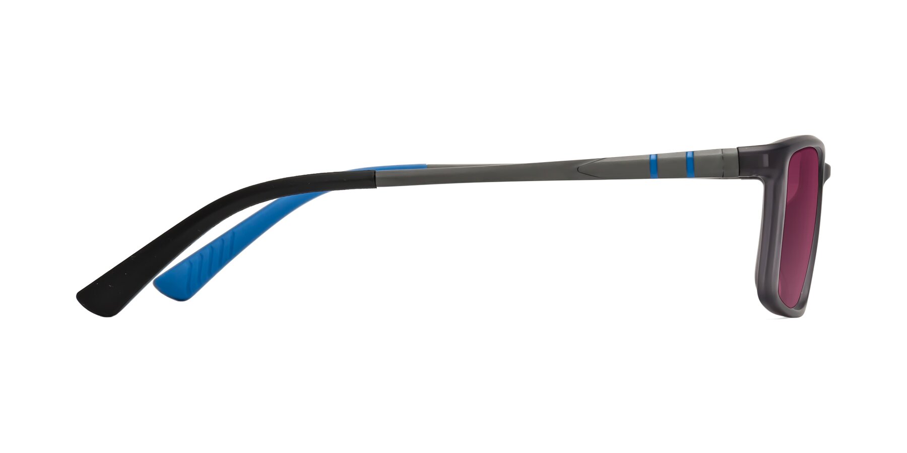 Side of Kordii in Matte Gray-Blue with Wine Tinted Lenses