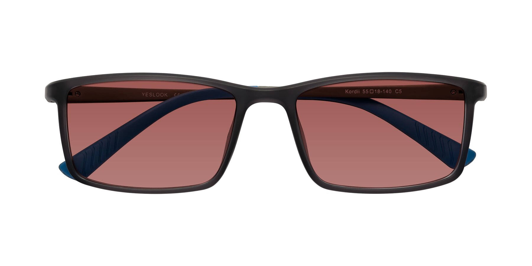 Folded Front of Kordii in Matte Gray-Blue with Garnet Tinted Lenses