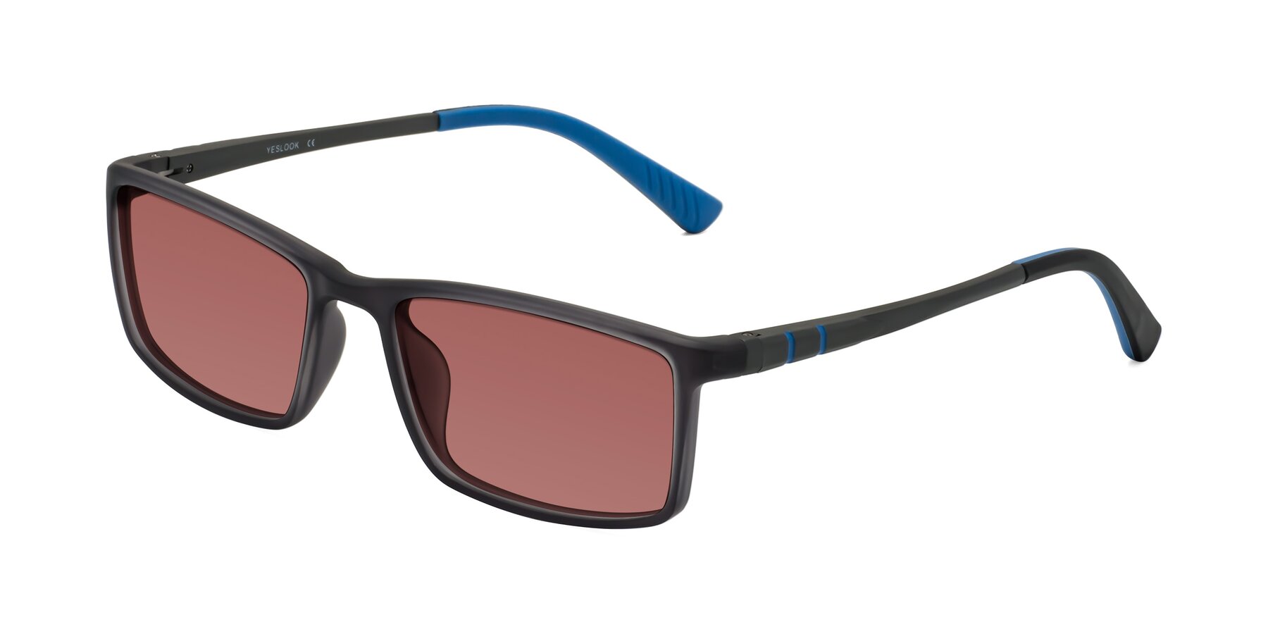 Angle of Kordii in Matte Gray-Blue with Garnet Tinted Lenses