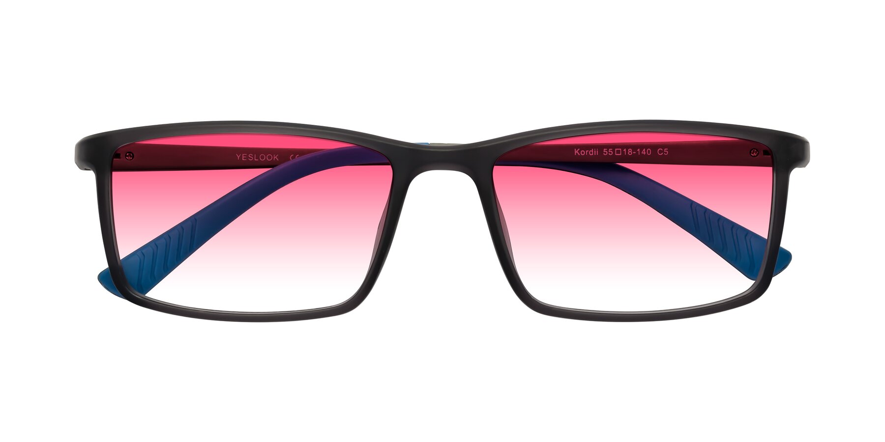 Folded Front of Kordii in Matte Gray/Blue with Pink Gradient Lenses