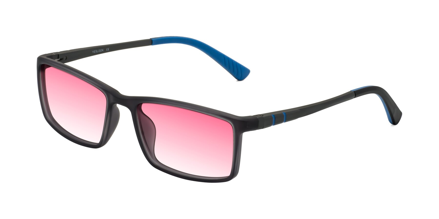 Angle of Kordii in Matte Gray/Blue with Pink Gradient Lenses