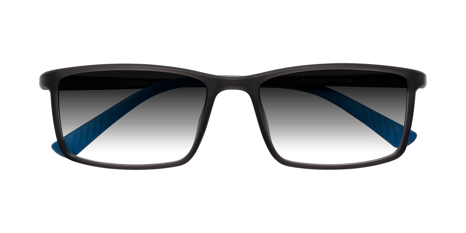 Folded Front of Kordii in Matte Gray/Blue with Gray Gradient Lenses