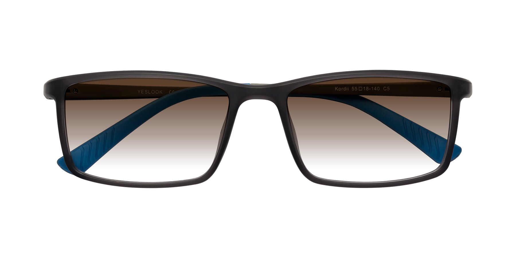 Folded Front of Kordii in Matte Gray/Blue with Brown Gradient Lenses