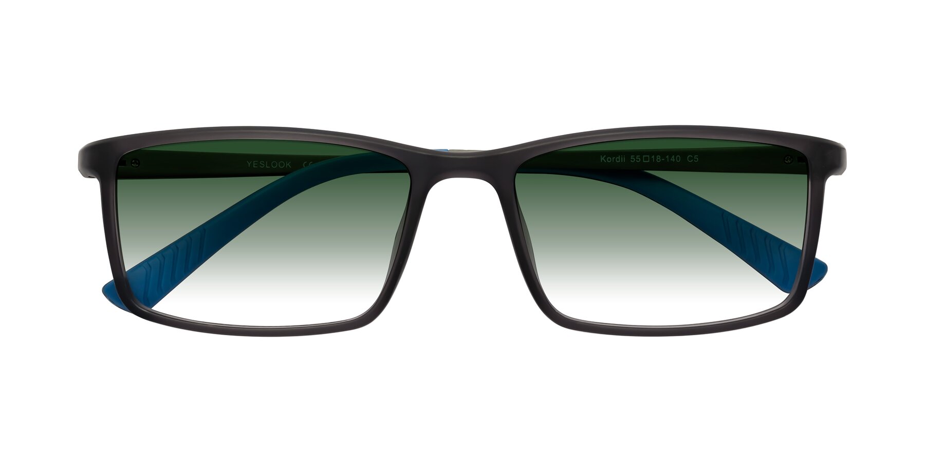 Folded Front of Kordii in Matte Gray/Blue with Green Gradient Lenses