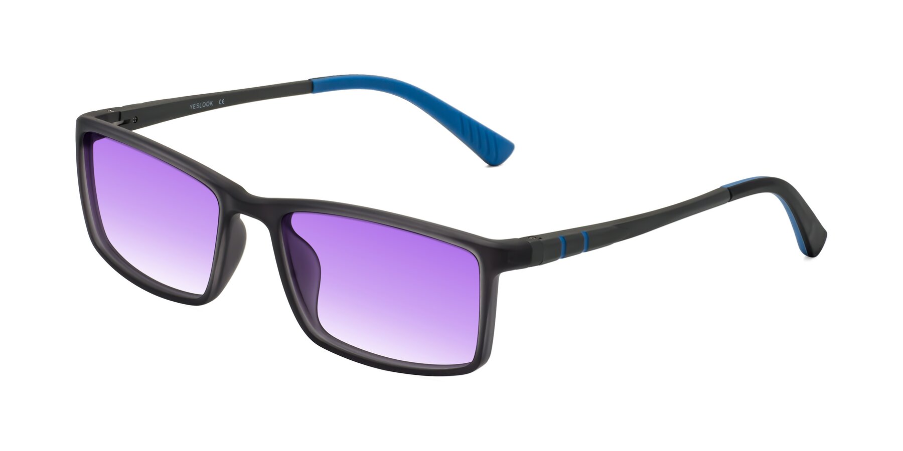 Angle of Kordii in Matte Gray/Blue with Purple Gradient Lenses