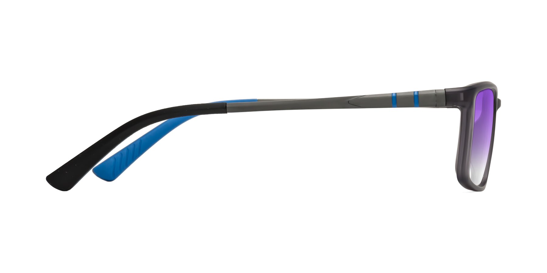 Side of Kordii in Matte Gray/Blue with Purple Gradient Lenses