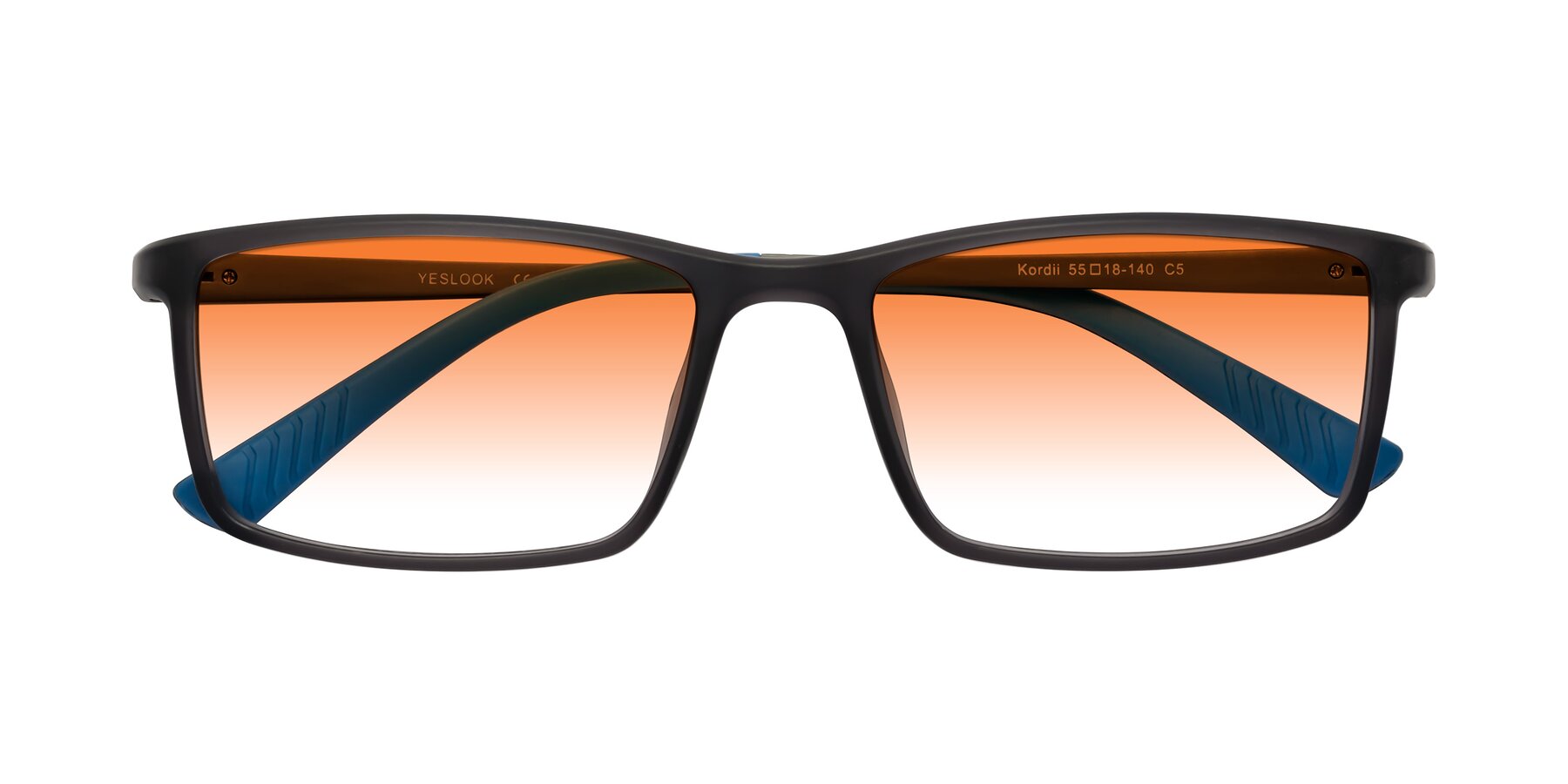 Folded Front of Kordii in Matte Gray/Blue with Orange Gradient Lenses