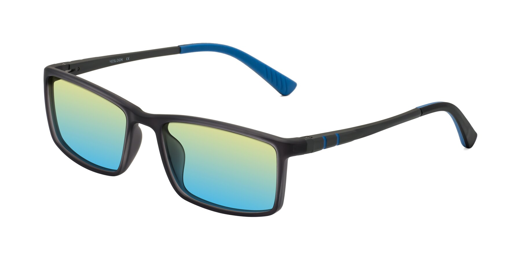 Angle of Kordii in Matte Gray/Blue with Yellow / Blue Gradient Lenses