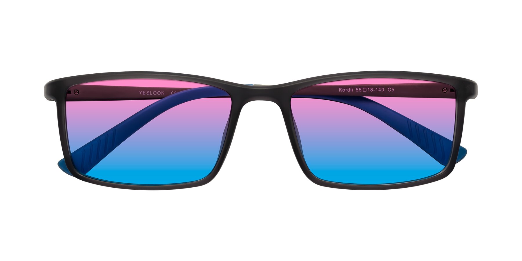 Folded Front of Kordii in Matte Gray/Blue with Pink / Blue Gradient Lenses