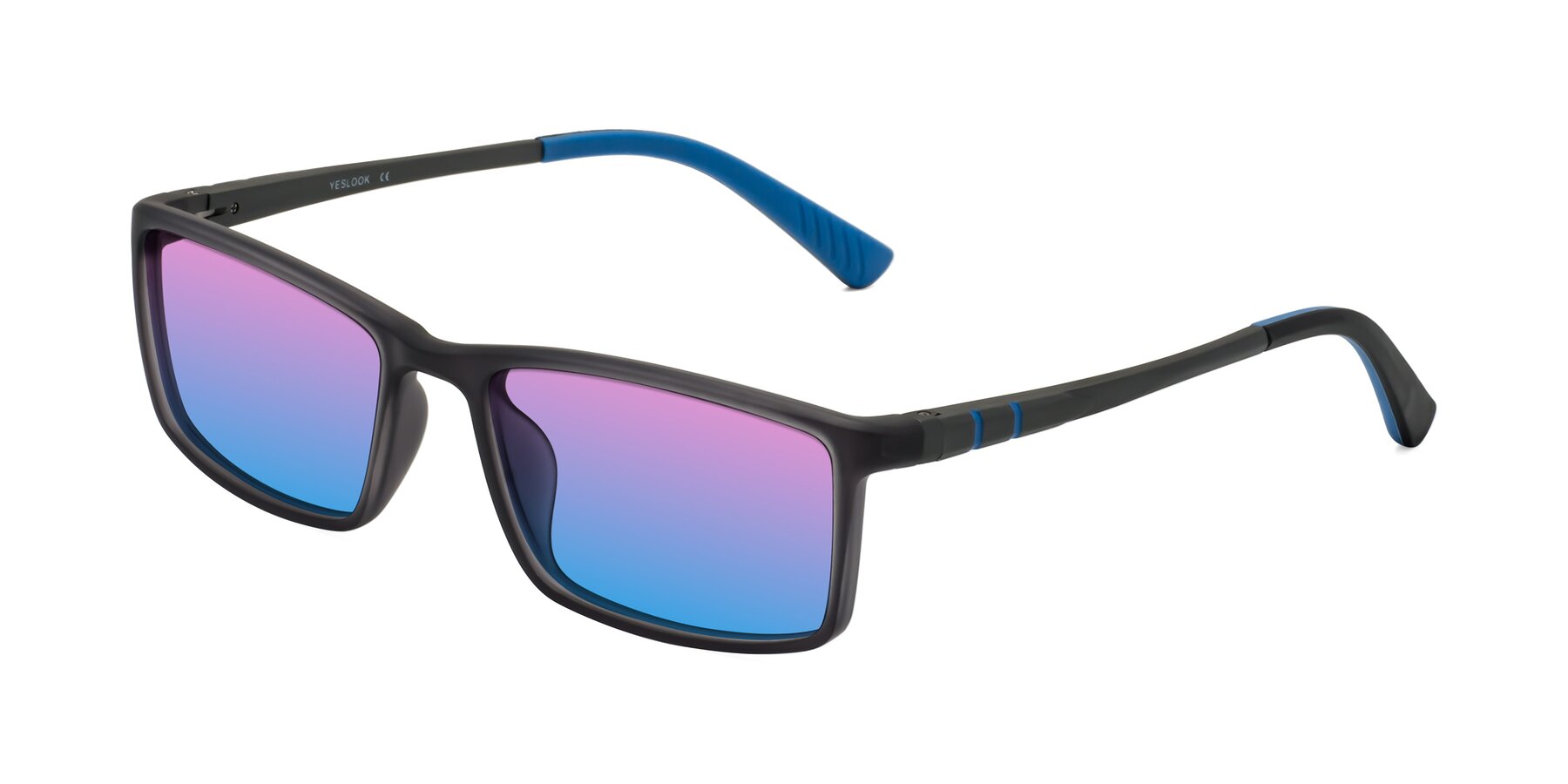 Angle of Kordii in Matte Gray/Blue with Pink / Blue Gradient Lenses