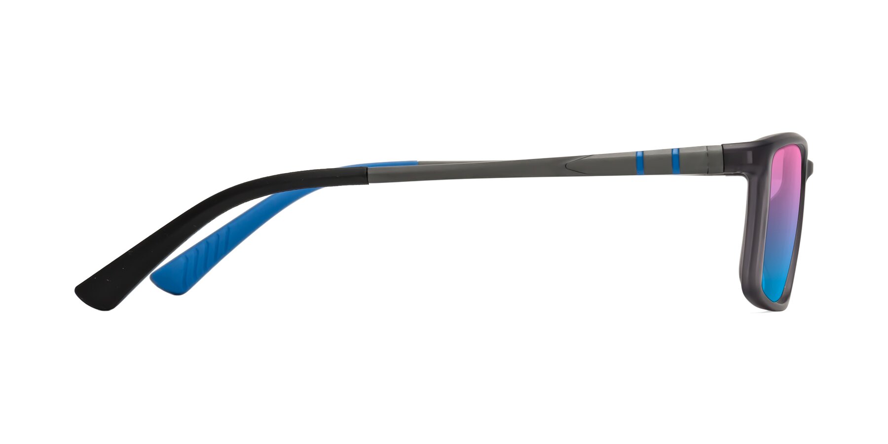 Side of Kordii in Matte Gray/Blue with Pink / Blue Gradient Lenses