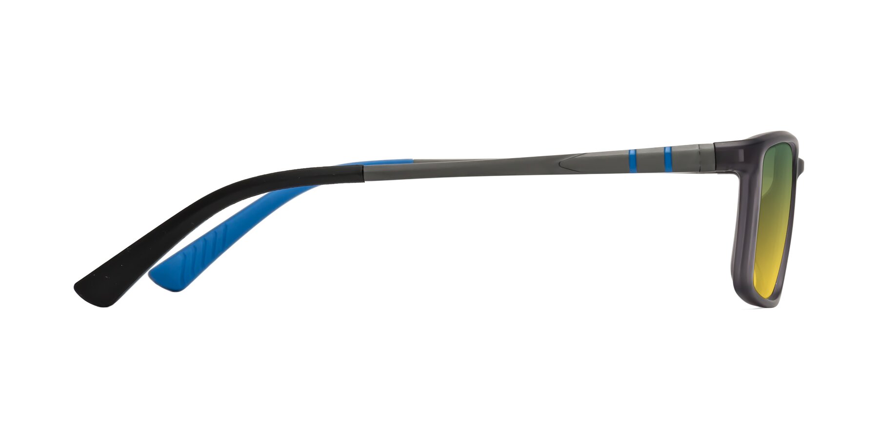Side of Kordii in Matte Gray/Blue with Green / Yellow Gradient Lenses