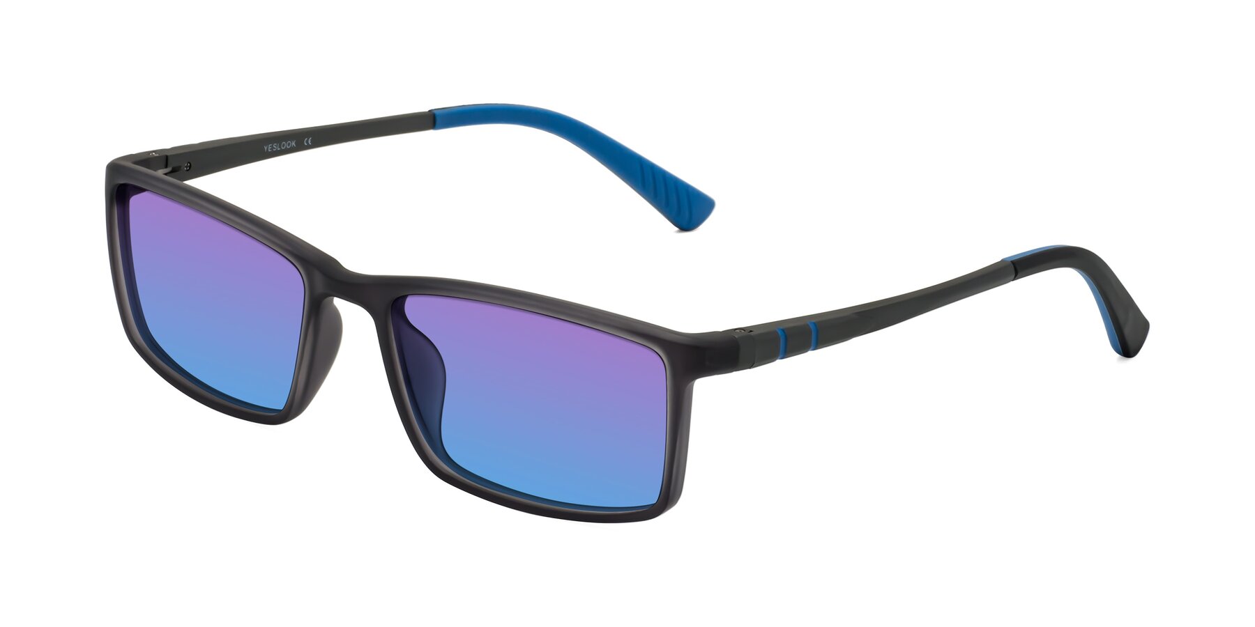 Angle of Kordii in Matte Gray/Blue with Purple / Blue Gradient Lenses