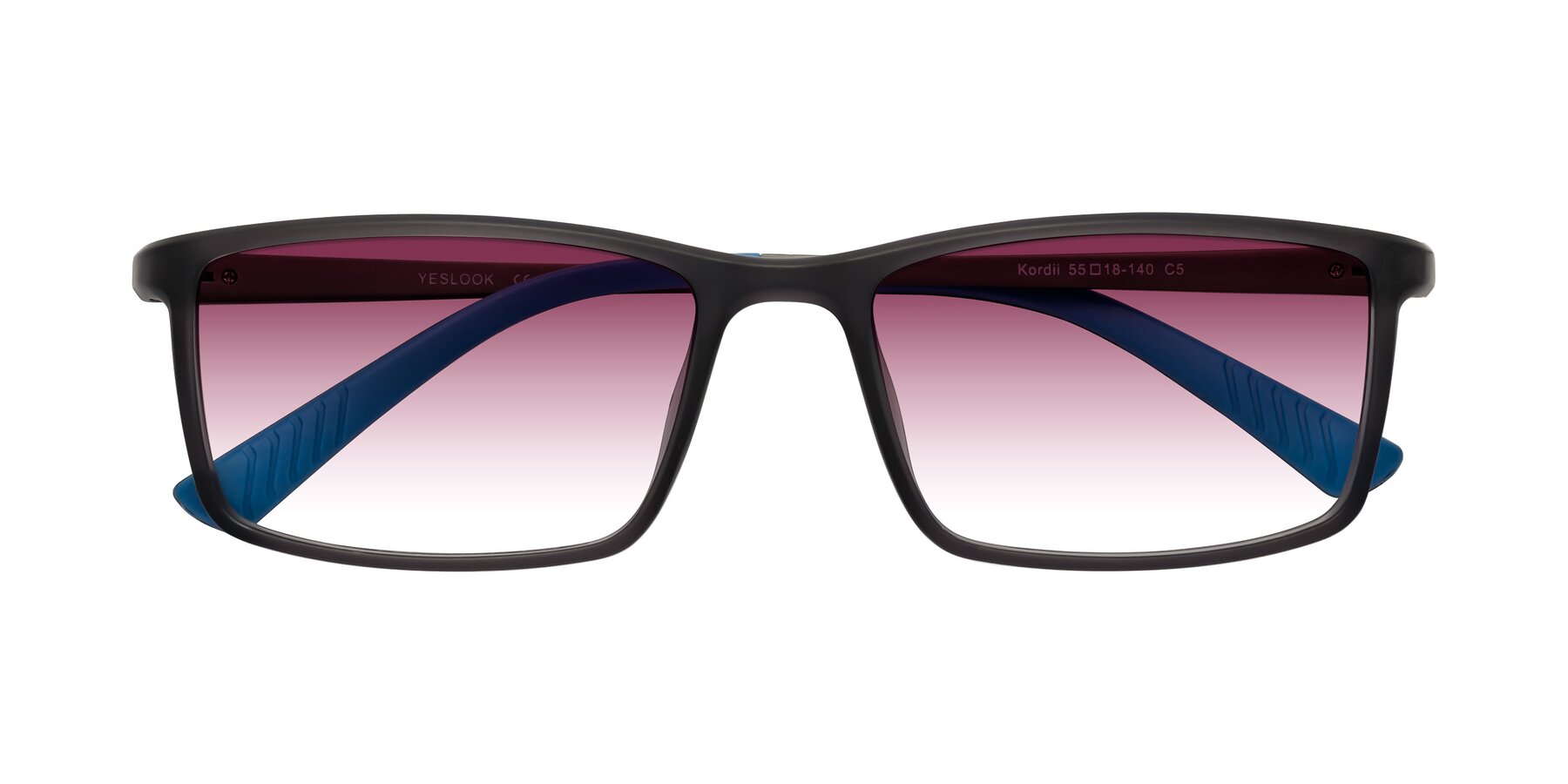 Folded Front of Kordii in Matte Gray/Blue with Wine Gradient Lenses