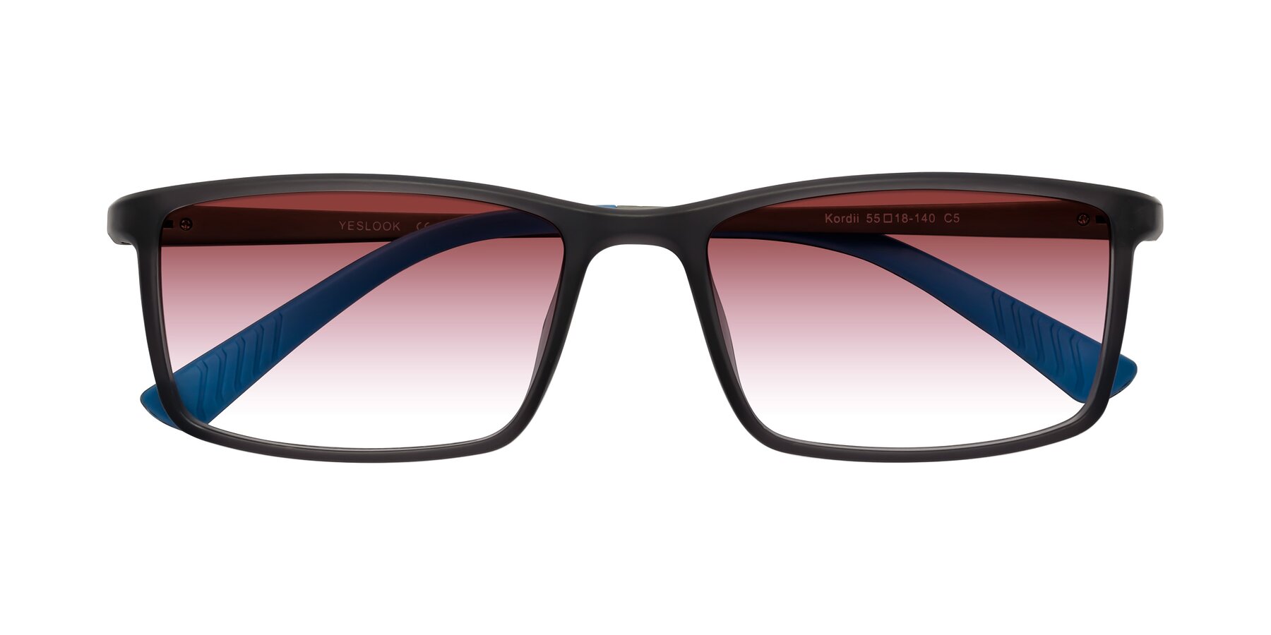 Folded Front of Kordii in Matte Gray/Blue with Garnet Gradient Lenses
