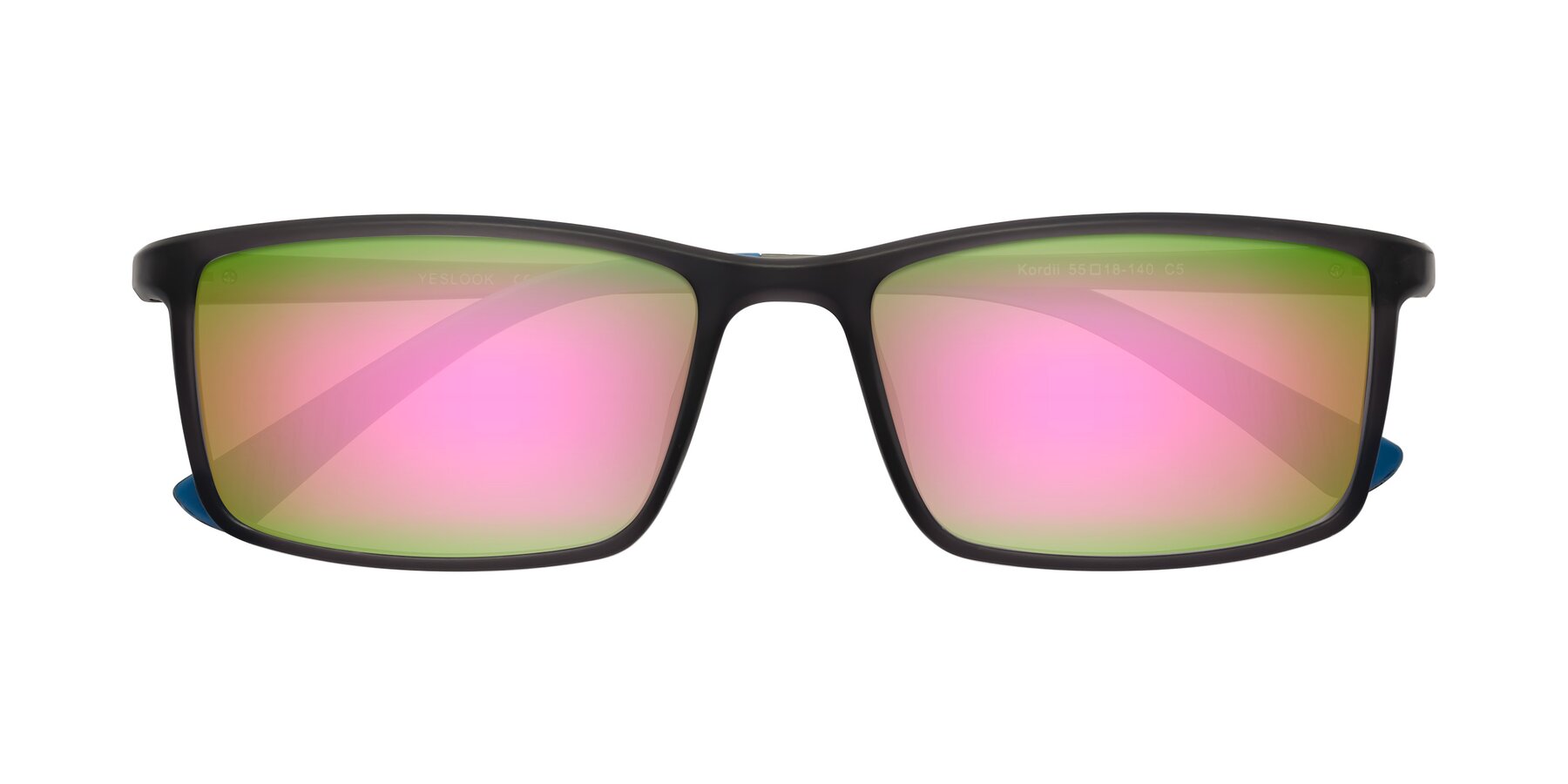 Folded Front of Kordii in Matte Gray-Blue with Pink Mirrored Lenses