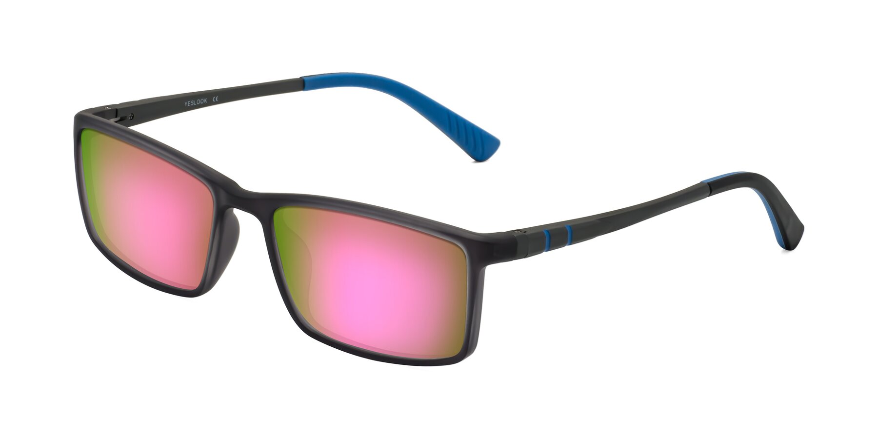 Angle of Kordii in Matte Gray-Blue with Pink Mirrored Lenses