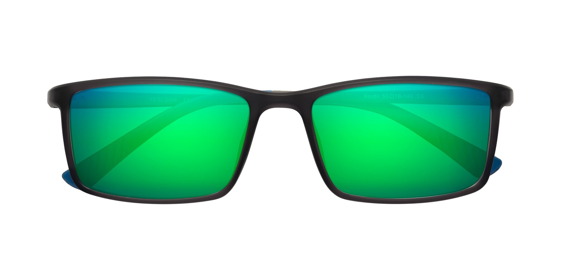 Folded Front of Kordii in Matte Gray-Blue with Green Mirrored Lenses